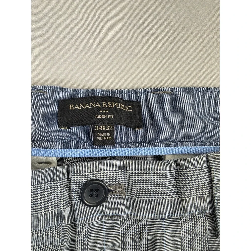 Banana Republic Aiden Fit Mens 34x32 Blue Glen Plaid Cotton Chino Pants Slim